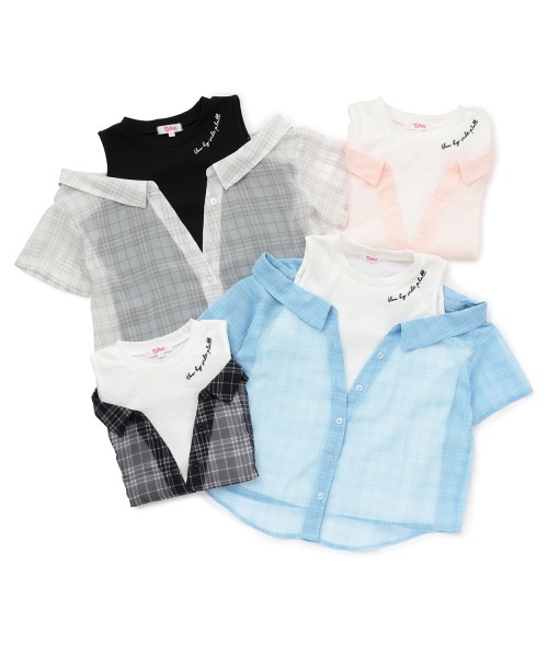 PINK-latte（ピンクラテ）の「肩あきシアーチェックドッキングシャツ（シャツ/ブラウス・キッズ・オフホワイト/サックスブルー/ライトピンク/ブラック・130cm/120cm/160cm/150cm/140cm）」の11枚目の写真