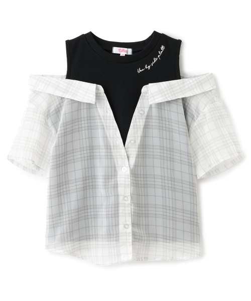 PINK-latte（ピンクラテ）の「肩あきシアーチェックドッキングシャツ（シャツ/ブラウス・キッズ・オフホワイト/サックスブルー/ライトピンク/ブラック・130cm/120cm/160cm/150cm/140cm）」の12枚目の写真