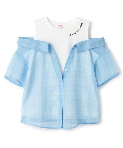 PINK-latte（ピンクラテ）の「肩あきシアーチェックドッキングシャツ（シャツ/ブラウス・キッズ・オフホワイト/サックスブルー/ライトピンク/ブラック・130cm/120cm/160cm/150cm/140cm）」の14枚目の写真