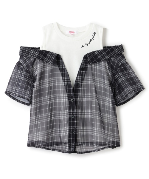 PINK-latte（ピンクラテ）の「肩あきシアーチェックドッキングシャツ（シャツ/ブラウス・キッズ・オフホワイト/サックスブルー/ライトピンク/ブラック・130cm/120cm/160cm/150cm/140cm）」の15枚目の写真