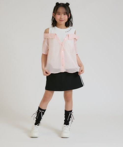 PINK-latte（ピンクラテ）の「肩あきシアーチェックドッキングシャツ（シャツ/ブラウス・キッズ・オフホワイト/サックスブルー/ライトピンク/ブラック・130cm/120cm/160cm/150cm/140cm）」の20枚目の写真