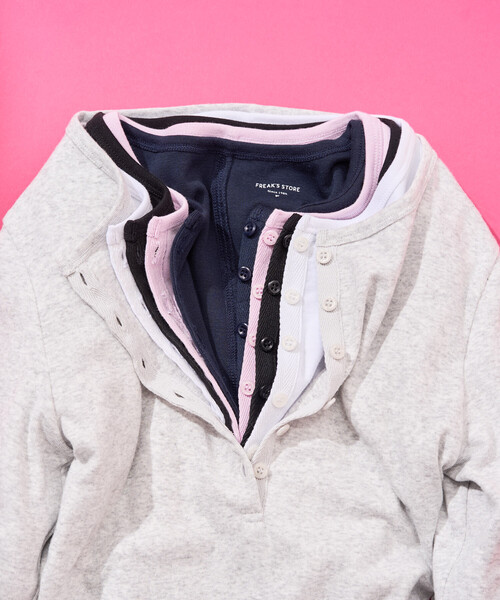 FREAK'S STORE(フリークスストア)の「コットンモダール ヘンリーネック 半袖Tシャツ(Tシャツ/カットソー・レディース・ホワイト/ライトグレー/ピンク/ネイビー/ブラック・フリ-)」の4枚目の写真