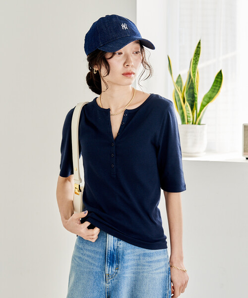 FREAK'S STORE(フリークスストア)の「コットンモダール ヘンリーネック 半袖Tシャツ(Tシャツ/カットソー・レディース・ホワイト/ライトグレー/ピンク/ネイビー/ブラック・フリ-)」の16枚目の写真