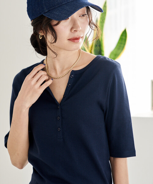 FREAK'S STORE(フリークスストア)の「コットンモダール ヘンリーネック 半袖Tシャツ(Tシャツ/カットソー・レディース・ホワイト/ライトグレー/ピンク/ネイビー/ブラック・フリ-)」の21枚目の写真