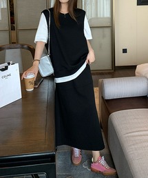 aimoha（アイモハ）の「配色レイヤード風 トップス×スカート (SS)（セットアップ）」