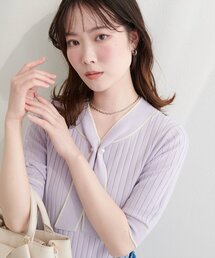 パール付きボータイバイカラーニット