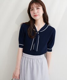 パール付きボータイバイカラーニット