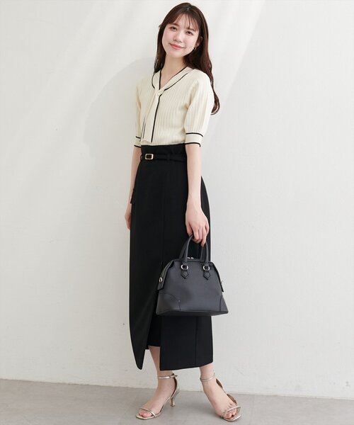 natural couture(ナチュラルクチュール)の「パール付きボータイバイカラーニット(ニット/セーター・レディース・オフホワイト/サックスブルー/ピンク/ネイビー/ラベンダー・FREE)」の9枚目の写真