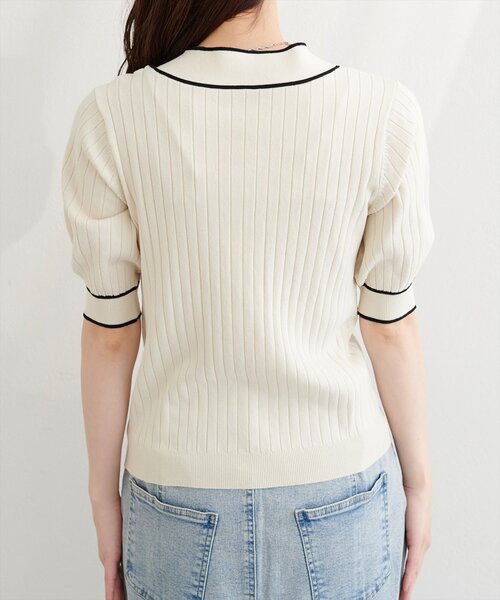 natural couture(ナチュラルクチュール)の「パール付きボータイバイカラーニット(ニット/セーター・レディース・オフホワイト/サックスブルー/ピンク/ネイビー/ラベンダー・FREE)」の12枚目の写真