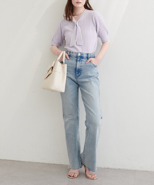 natural couture(ナチュラルクチュール)の「パール付きボータイバイカラーニット(ニット/セーター・レディース・オフホワイト/サックスブルー/ピンク/ネイビー/ラベンダー・FREE)」の21枚目の写真