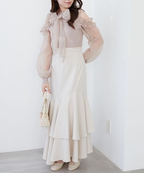 MAJESTIC LEGON(マジェスティックレゴン)の「リボンセットシアーフリルニット(ニット/セーター・レディース・ブラック/ピンクベージュ/アイボリー・MEDIUM)」の12枚目の写真