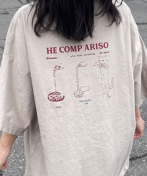 CRB(シーアールビー)の「キャットバックプリントビッグTシャツ(Tシャツ/カットソー・レディース・チャコール/オフホワイト/ベージュ・F)」の3枚目の写真