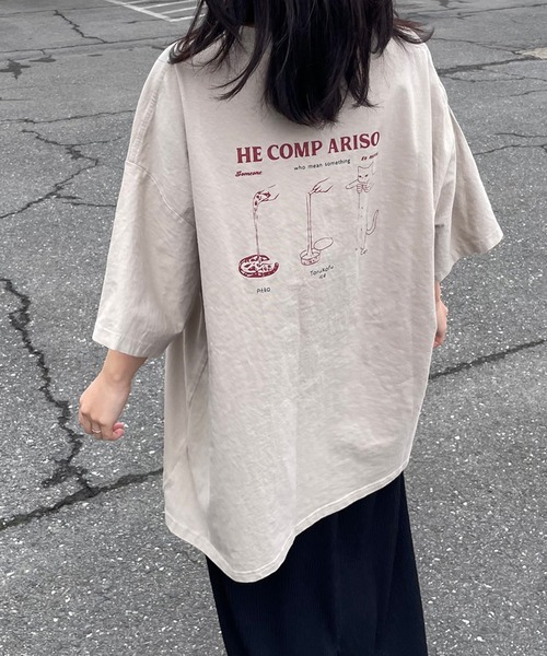 CRB(シーアールビー)の「キャットバックプリントビッグTシャツ(Tシャツ/カットソー・レディース・チャコール/オフホワイト/ベージュ・F)」の5枚目の写真