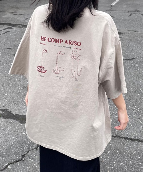 CRB(シーアールビー)の「キャットバックプリントビッグTシャツ(Tシャツ/カットソー・レディース・チャコール/オフホワイト/ベージュ・F)」の6枚目の写真