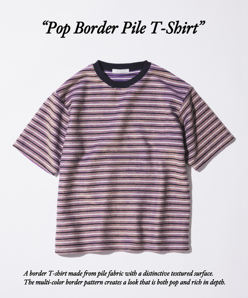 JOURNAL STANDARD（ジャーナルスタンダード）の「ポップ ボーダー パイル Tシャツ（Tシャツ/カットソー・メンズ・パープル/ブルー系その他/ブラック系その他・LARGE/MEDIUM）」の3枚目の写真