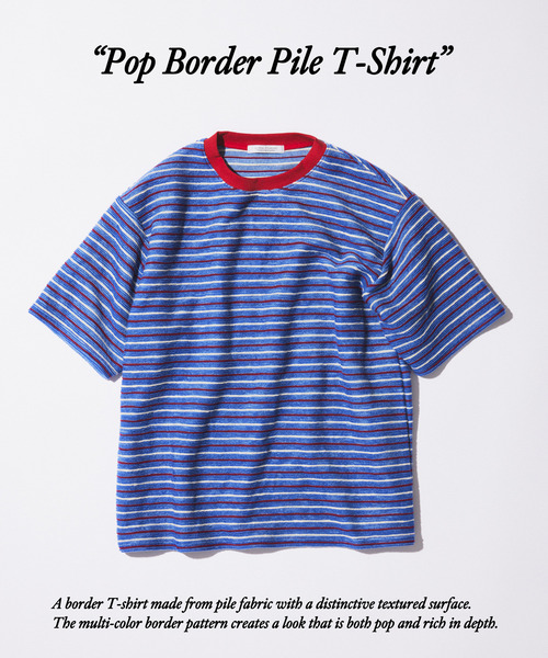 JOURNAL STANDARD（ジャーナルスタンダード）の「ポップ ボーダー パイル Tシャツ（Tシャツ/カットソー・メンズ・パープル/ブルー系その他/ブラック系その他・LARGE/MEDIUM）」の2枚目の写真