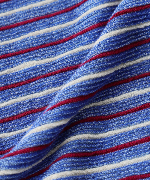 JOURNAL STANDARD（ジャーナルスタンダード）の「ポップ ボーダー パイル Tシャツ（Tシャツ/カットソー・メンズ・パープル/ブルー系その他/ブラック系その他・LARGE/MEDIUM）」の5枚目の写真