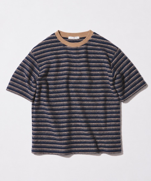 JOURNAL STANDARD（ジャーナルスタンダード）の「ポップ ボーダー パイル Tシャツ（Tシャツ/カットソー・メンズ・パープル/ブルー系その他/ブラック系その他・LARGE/MEDIUM）」の2枚目の写真