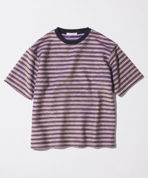 JOURNAL STANDARD（ジャーナルスタンダード）の「ポップ ボーダー パイル Tシャツ（Tシャツ/カットソー・メンズ・パープル/ブルー系その他/ブラック系その他・LARGE/MEDIUM）」の3枚目の写真