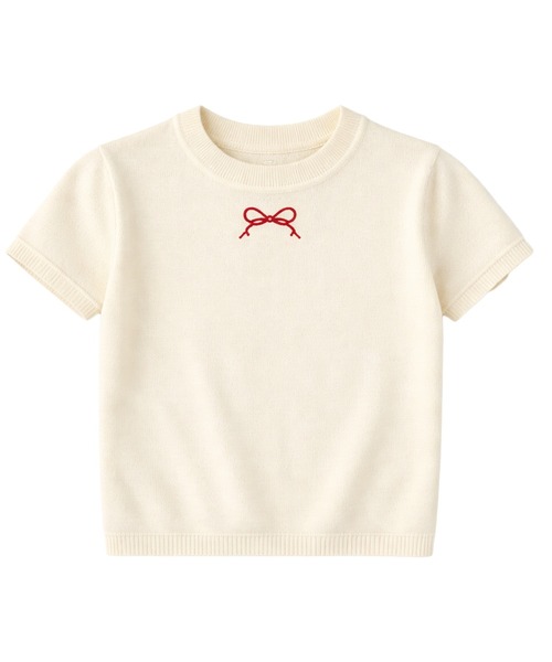 DAY CLOSET(デイ クローゼット)の「【360度可愛いバックリボン】半袖 刺繍リボン バックカットアウト Tシャツ レディース(Tシャツ/カットソー・レディース・アイボリー/ブラック/ホワイト×ブラック・FREE)」の10枚目の写真