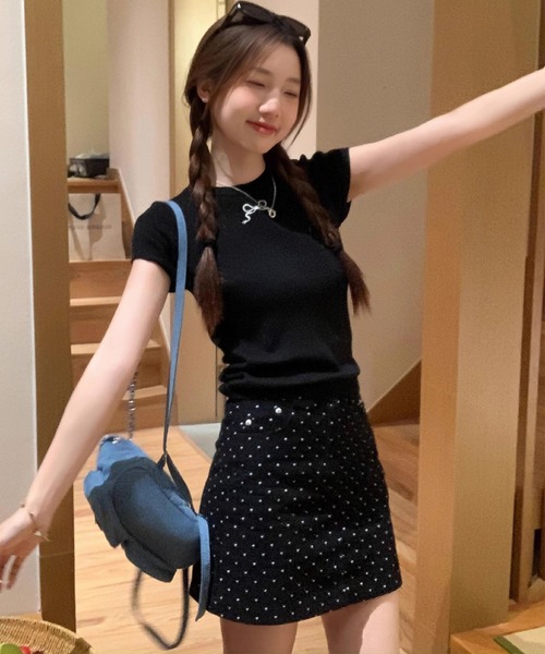 DAY CLOSET(デイ クローゼット)の「【360度可愛いバックリボン】半袖 刺繍リボン バックカットアウト Tシャツ レディース(Tシャツ/カットソー・レディース・アイボリー/ブラック/ホワイト×ブラック・FREE)」の18枚目の写真