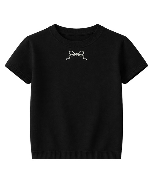 DAY CLOSET(デイ クローゼット)の「【360度可愛いバックリボン】半袖 刺繍リボン バックカットアウト Tシャツ レディース(Tシャツ/カットソー・レディース・アイボリー/ブラック/ホワイト×ブラック・FREE)」の20枚目の写真