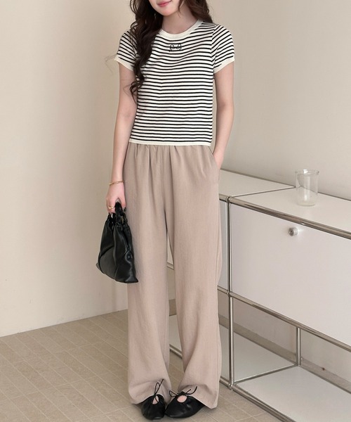 DAY CLOSET(デイ クローゼット)の「【360度可愛いバックリボン】半袖 刺繍リボン バックカットアウト Tシャツ レディース(Tシャツ/カットソー・レディース・アイボリー/ブラック/ホワイト×ブラック・FREE)」の14枚目の写真