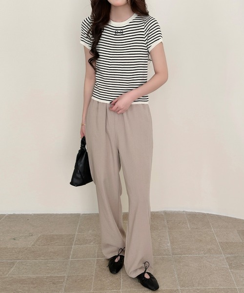 DAY CLOSET(デイ クローゼット)の「【360度可愛いバックリボン】半袖 刺繍リボン バックカットアウト Tシャツ レディース(Tシャツ/カットソー・レディース・アイボリー/ブラック/ホワイト×ブラック・FREE)」の15枚目の写真