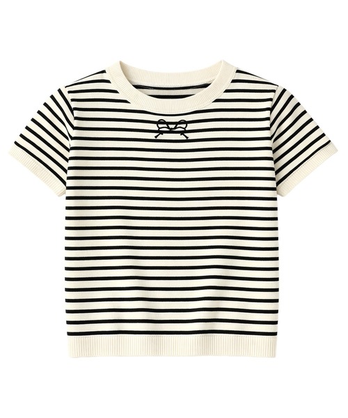 DAY CLOSET(デイ クローゼット)の「【360度可愛いバックリボン】半袖 刺繍リボン バックカットアウト Tシャツ レディース(Tシャツ/カットソー・レディース・アイボリー/ブラック/ホワイト×ブラック・FREE)」の16枚目の写真