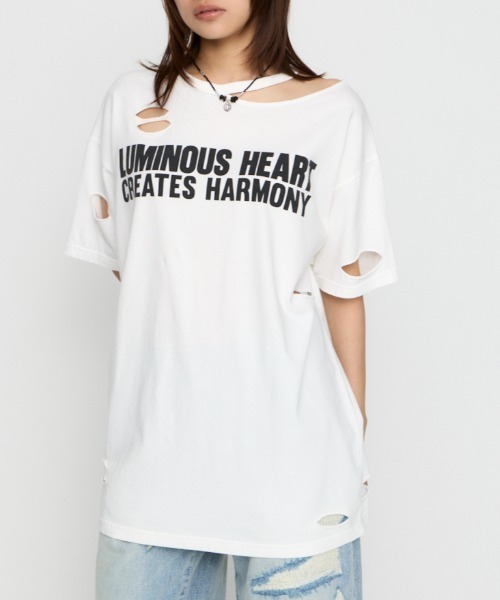 LAGUA GEM(ラグアジェム)の「CRASH LETTER OVER Tシャツ(Tシャツ/カットソー・レディース・ホワイト/杢グレー/ターコイズブルー・FREE)」の2枚目の写真