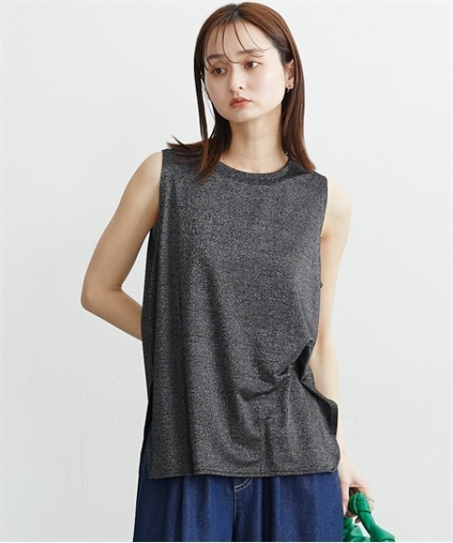 nissen(ニッセン)の「ラメニットソーラウンドヘムタンクトップ(Tシャツ/カットソー・レディース・ブラック/オフホワイト・M/L/LL)」の7枚目の写真