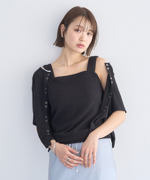 earth music&ecology(アースミュージックアンドエコロジー)の「チェーンリブラメカットタンクトップ(タンクトップ・レディース・ベージュ/グレー/オフホワイト/ブラック・S/M)」の9枚目の写真