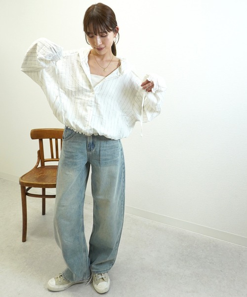 gossara(ゴサラ)の「【売れ筋アイテム】フード付ストライプシアーシャツ(シャツ/ブラウス・レディース・ベージュ/アイボリー・FREE)」の12枚目の写真
