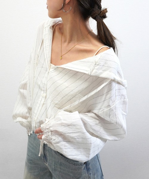 gossara(ゴサラ)の「【売れ筋アイテム】フード付ストライプシアーシャツ(シャツ/ブラウス・レディース・ベージュ/アイボリー・FREE)」の13枚目の写真