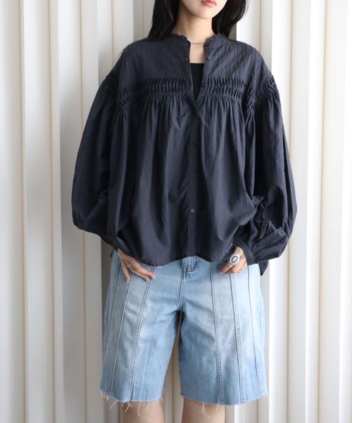 YENNA(イェンナ)の「インド綿エアリーボリュームスリーブタックデザインシアーブラウス(シャツ/ブラウス・レディース・スミクロ/ホワイト・FREE)」の17枚目の写真