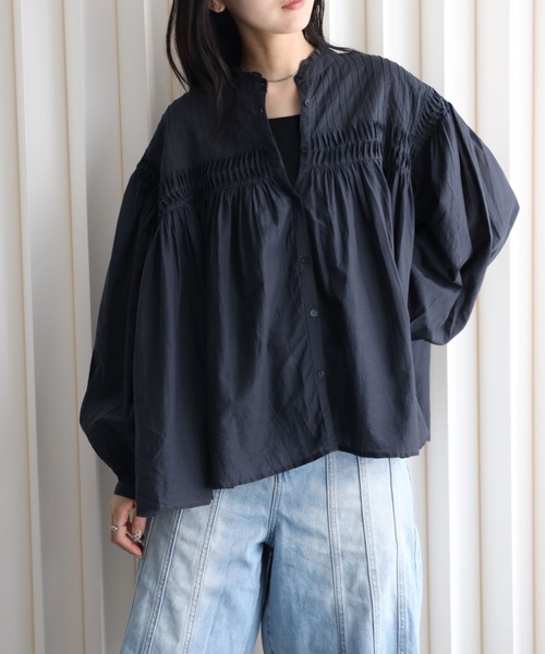 YENNA(イェンナ)の「インド綿エアリーボリュームスリーブタックデザインシアーブラウス(シャツ/ブラウス・レディース・スミクロ/ホワイト・FREE)」の19枚目の写真