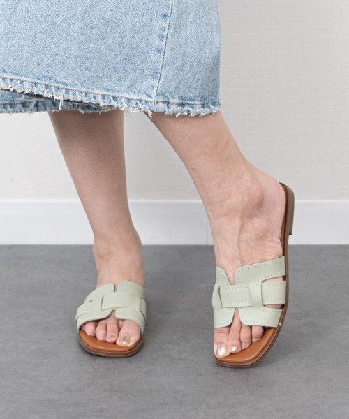 Oh my Sandals】ステッチフラットミュールサンダル(E62204)（サンダル
