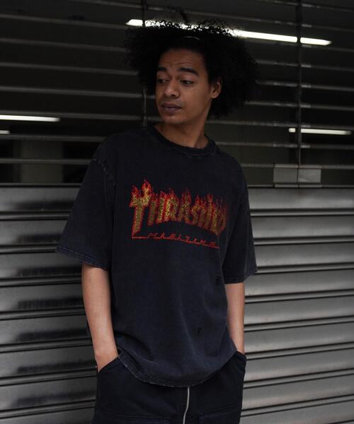 THRASHER(スラッシャー)の「Thrasher/スラッシャー/【LHP別注】RHINESTONE TEE/ラインストーンTシャツ(Tシャツ/カットソー・メンズ・レッド/ブラック・S/L/M)」の2枚目の写真