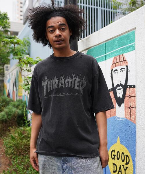 THRASHER(スラッシャー)の「Thrasher/スラッシャー/【LHP別注】RHINESTONE TEE/ラインストーンTシャツ(Tシャツ/カットソー・メンズ・レッド/ブラック・S/L/M)」の1枚目の写真