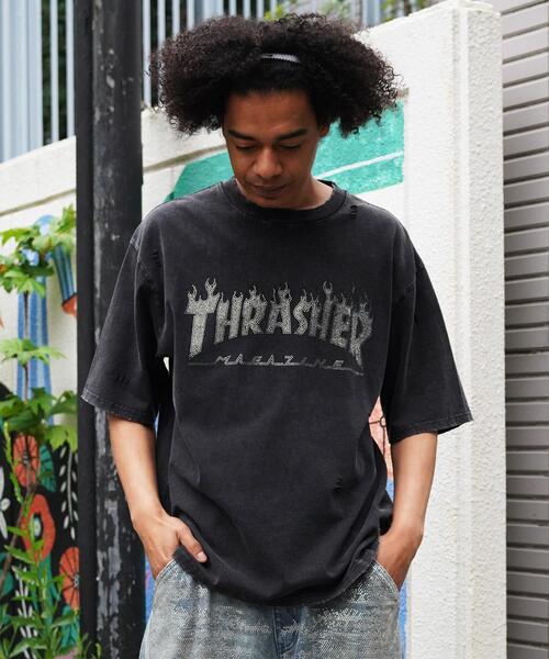 THRASHER(スラッシャー)の「Thrasher/スラッシャー/【LHP別注】RHINESTONE TEE/ラインストーンTシャツ(Tシャツ/カットソー・メンズ・レッド/ブラック・S/L/M)」の4枚目の写真