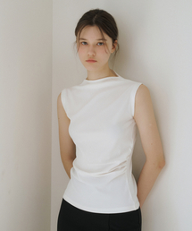 CE RIBBED SHIRRING SLEEVELESS WHITE