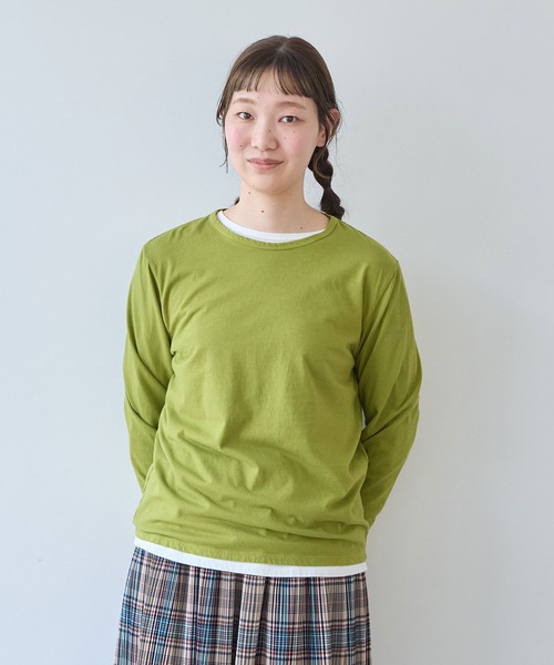 bulle de savon(ビュルデサボン)の「30/-天竺 製品染め basic Tシャツ(Tシャツ/カットソー・レディース・イエロー/ホワイト/グリーン/ネイビー/ピンク・FREE)」の3枚目の写真
