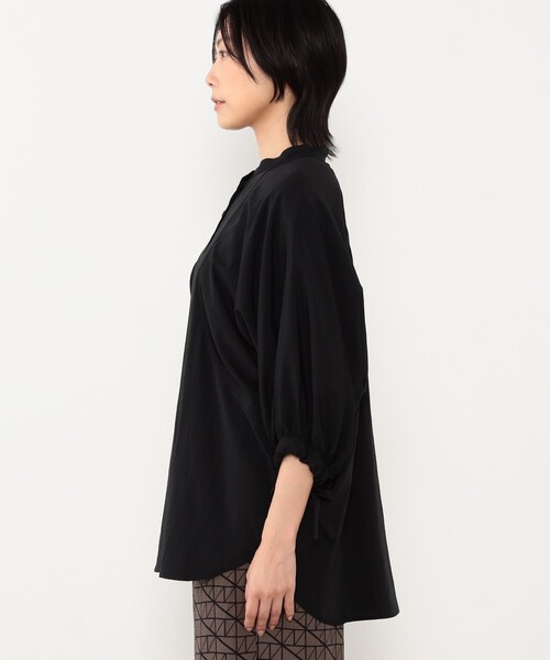 WALDO（ウォルド）の「袖ドロスト使い５分袖バンドカラーシャツ（シャツ/ブラウス・レディース・ブラック/オフホワイト・FREE）」の6枚目の写真