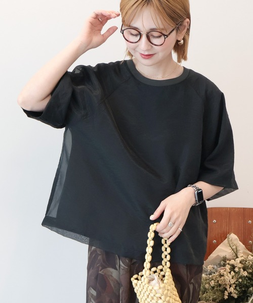 AMERICAN HOLIC(アメリカンホリック)の「【接触冷感】シアーレイヤードプルオーバー(Tシャツ/カットソー・レディース・チャコールグレー/アイボリー/モカ/ミント・M/L)」の2枚目の写真