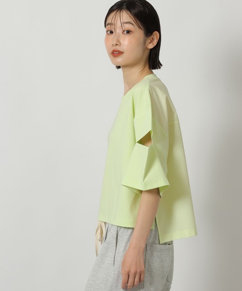 LAKOLE(ラコレ)の「異素材カットアウトT / 668344(Tシャツ/カットソー・レディース・オフホワイト/セージグリーン/ブラック・FREE)」の3枚目の写真