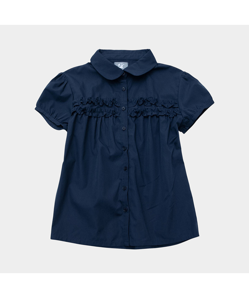 Double frill point puff sleeve blouse — блуза с оборками и半袖, нейлоновая