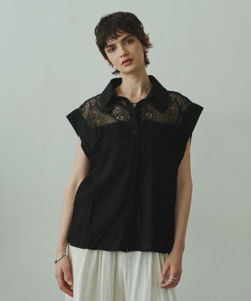 Plumel(プルメル)の「Lace Scallop Linen French Sleeve Shirt / リネン混スカラップレースフレンチシャツ(シャツ/ブラウス・レディース・アイボリー/ブラック・MEDIUM)」の21枚目の写真