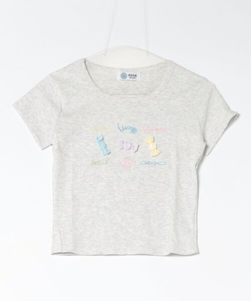 HOOK(フック)の「HOOK for girls リボンモチーフ刺繍 × コンパクトフィット T (SS)(Tシャツ/カットソー・レディース・ブラック/グレー/ホワイト/ブルー・FREE)」の5枚目の写真