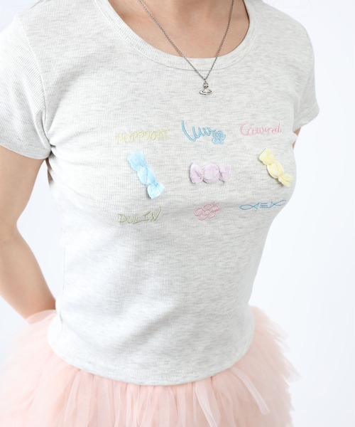 HOOK(フック)の「HOOK for girls リボンモチーフ刺繍 × コンパクトフィット T (SS)(Tシャツ/カットソー・レディース・ブラック/グレー/ホワイト/ブルー・FREE)」の8枚目の写真