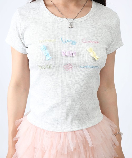 HOOK(フック)の「HOOK for girls リボンモチーフ刺繍 × コンパクトフィット T (SS)(Tシャツ/カットソー・レディース・ブラック/グレー/ホワイト/ブルー・FREE)」の7枚目の写真